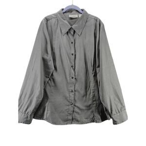 Anthony Richards Womens Button Up Black Size 20W Cotton Blend Long Sleeve Collar